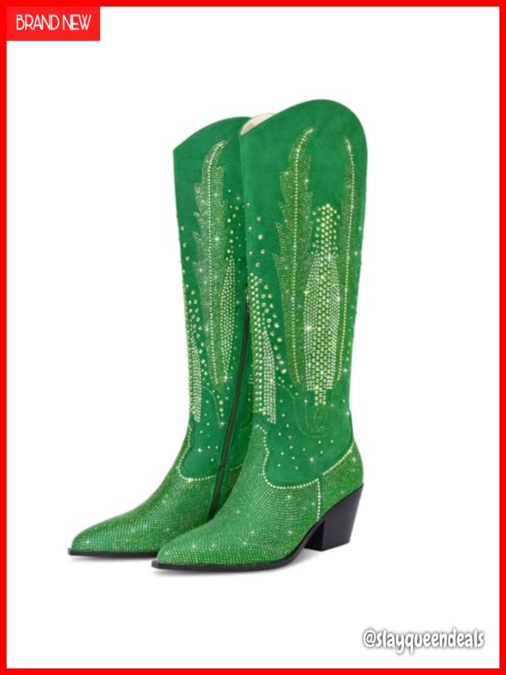 Knee High Cowboy Boots Pointed Toe Chunky Heel Pull On Western Boots